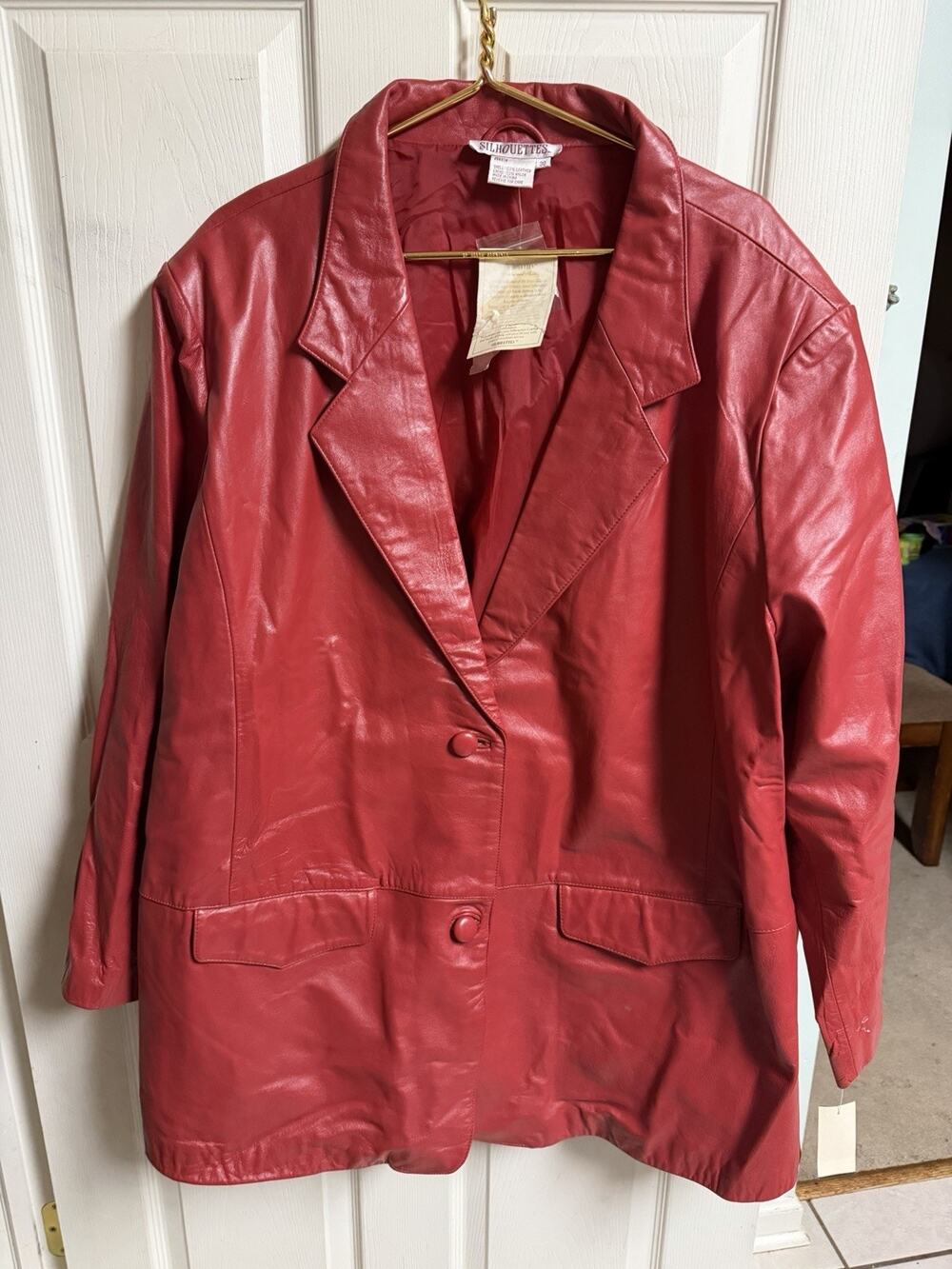 Vnt 90s 80s Red Leather Blazer Jacket blazer coatigan 3xl 4xl 60w 33L